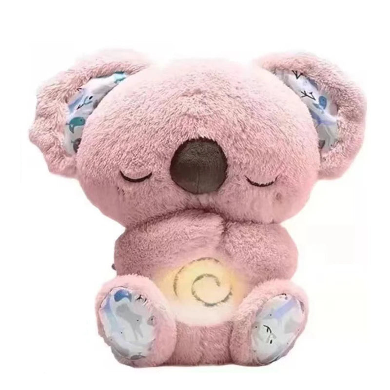 Soft pink koala plush toy with closed eyes and glowing tummy, soothing night light